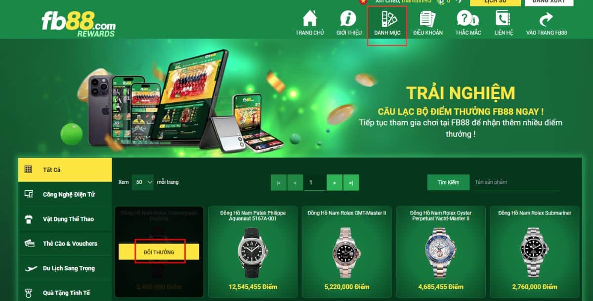 Câu lạc bộ điểm thưởng FB88: Cách đổi điểm thưởng & Lưu ý quan trọng nhấn đổi thưởng vào vật phẩm mà ban muốn chọn